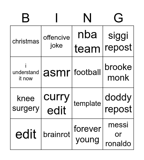 tiktok Bingo Card