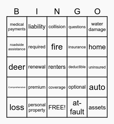 Insurance Bingo Card