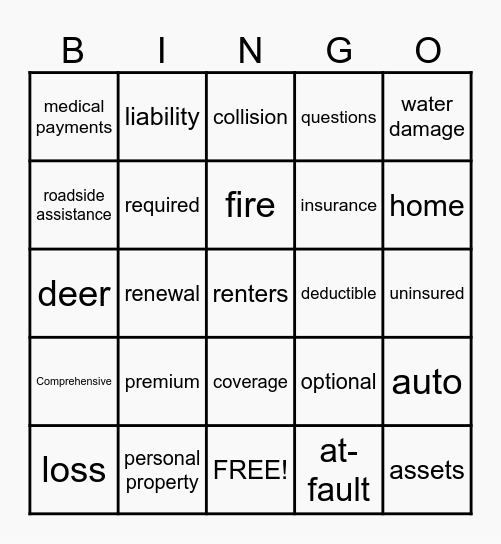 Insurance Bingo Card