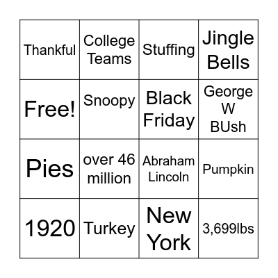 Thanksgiving Bingo Card