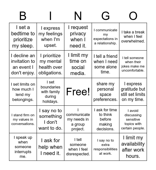 Basics for Boundaries Bingo Card