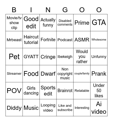 Untitled Bingo Card