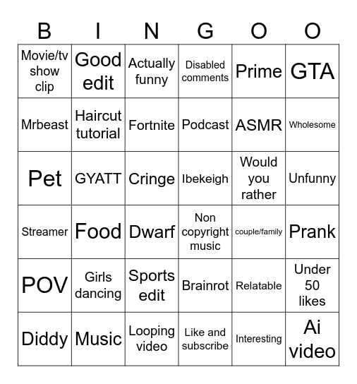 Untitled Bingo Card