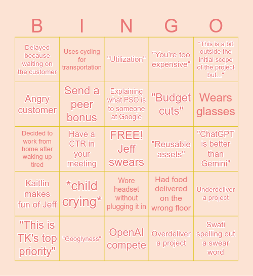 PSO Bingo Card