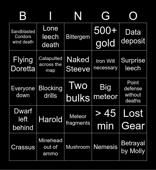 DRG Bingo Card