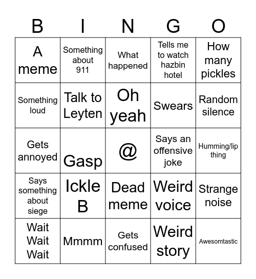 Logan’s bingo Card