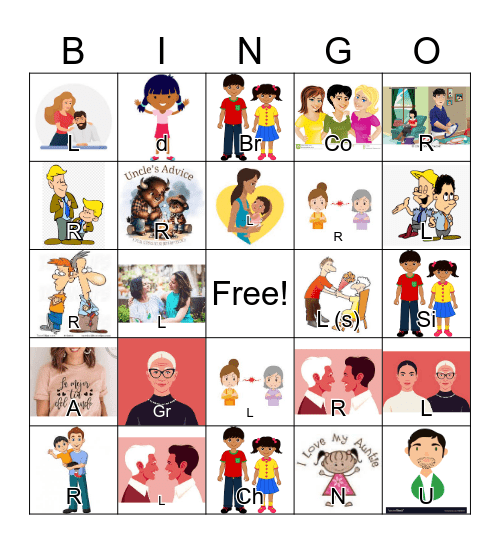 Family Members (images only) Bingo Card