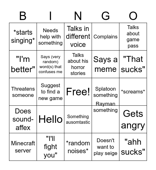 Ayden Bingo Card