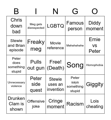 Family guy bingo Card