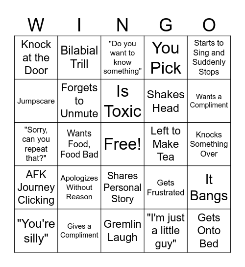 WoWo Bingus Bingo Card