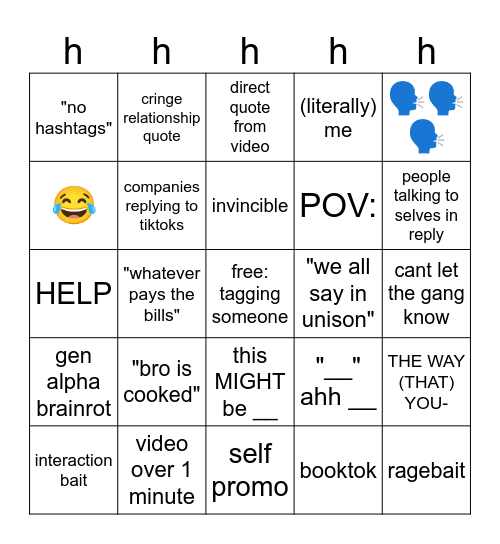 tiktok comment bingo Card