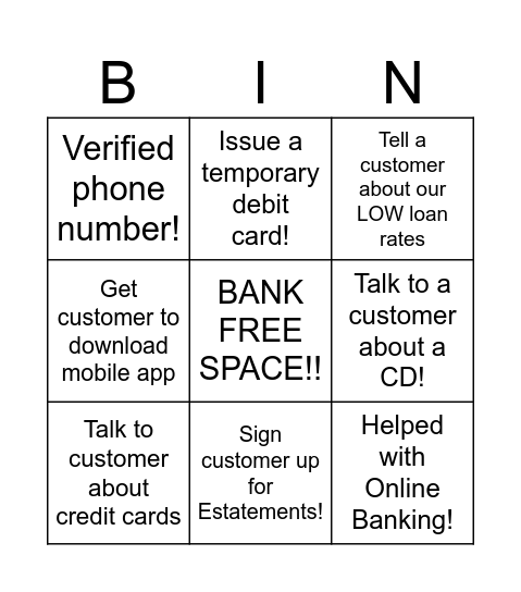 Banker BINGO! Bingo Card