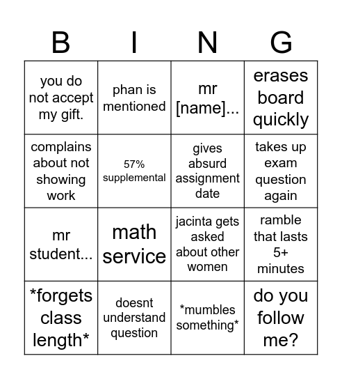 Untitled Bingo Card