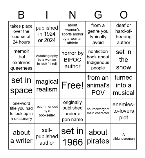 2024 Pop Sugar Reading Challenge Bingo Card