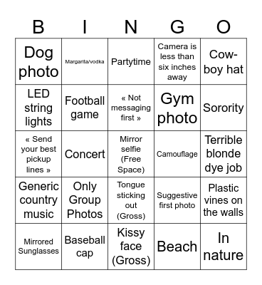 White Women on Tinder Bingo Card