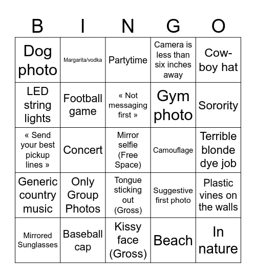 White Women on Tinder Bingo Card