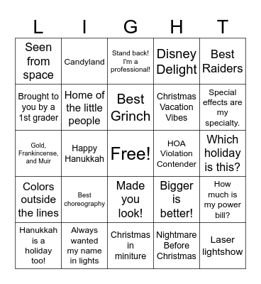 Christmas Lights Bingo Roast-Henderson Bingo Card