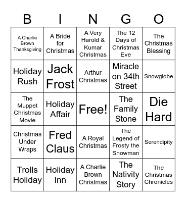 Christmas Movie Bingo Card