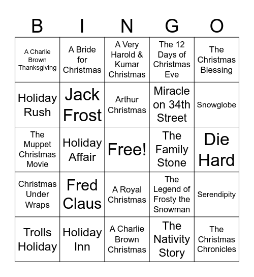 Christmas Movie Bingo Card