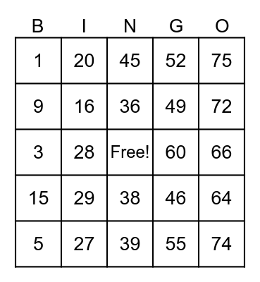 Thanksgiving Bingo Card