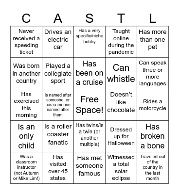CASTL-K12 Steering Committee Bingo! Bingo Card