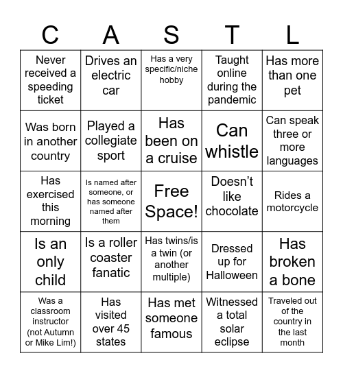 CASTL-K12 Steering Committee Bingo! Bingo Card