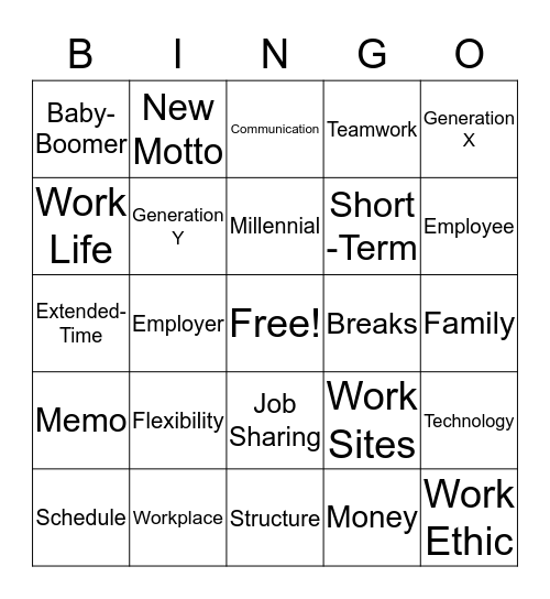 Workplace Flexibility Bingo Card