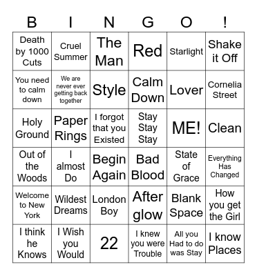 Taylor Swift Birthday BINGO Card