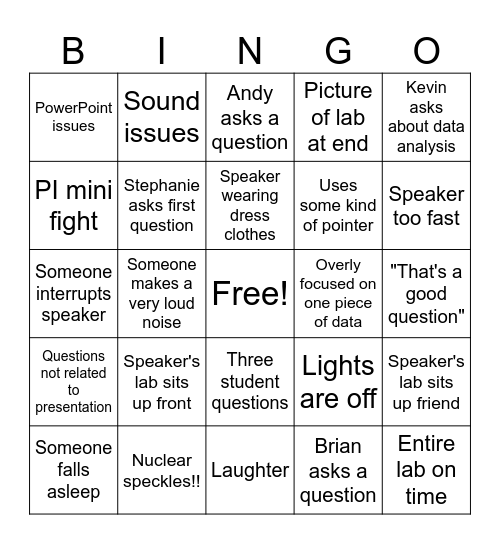 New Seminar Bingo Card