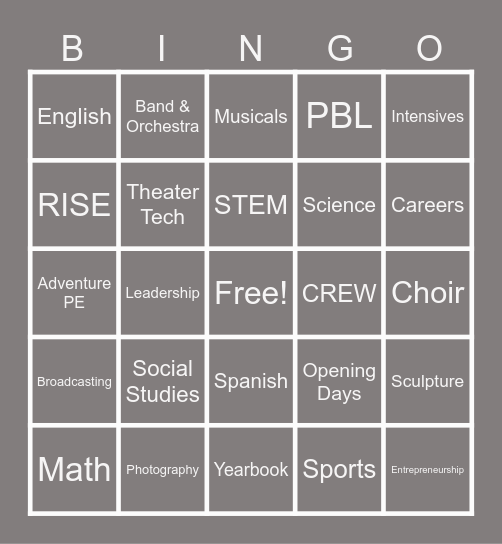 Bradford BINGO Card