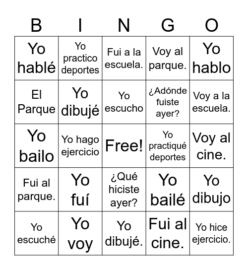 ¿Qué hiciste? Bingo Card