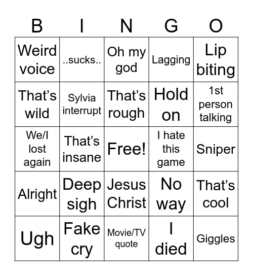 Boyfie Bingo Card