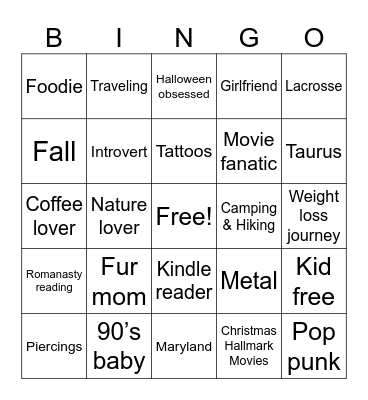 About me! Bingo Card