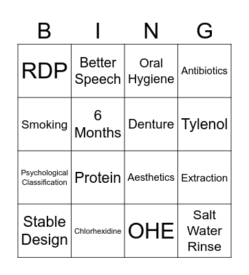Prosthetic Considerations Bingo Card