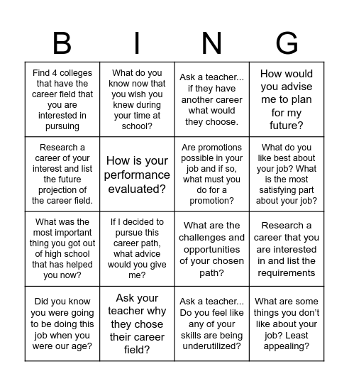 Career Bingo Card