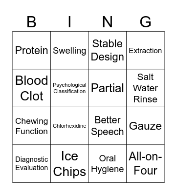Prothetic Considerations Bingo Card
