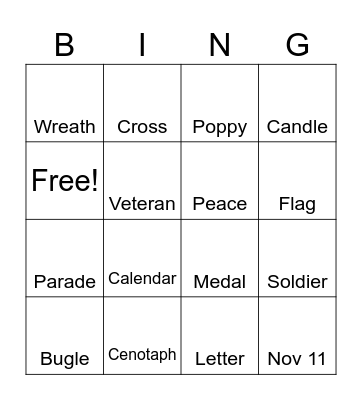 Remembrance Day Bingo Card