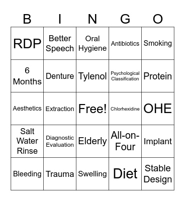 Prosthetic Considerations for Geriatric Patinets Bingo Card