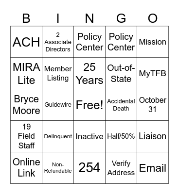 CAAP Bingo Card