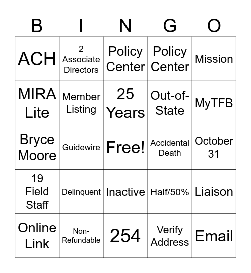 CAAP Bingo Card