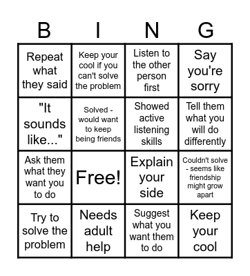 Handling Arguments "Bingo" Bingo Card