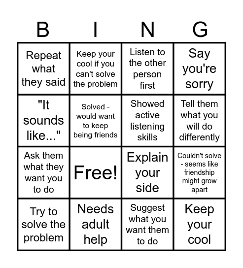 Handling Arguments "Bingo" Bingo Card