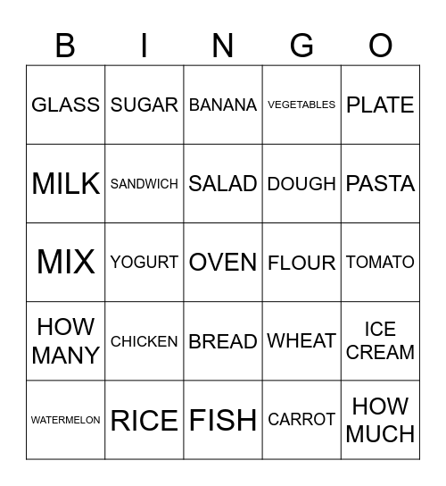 FOOD Bingo Card