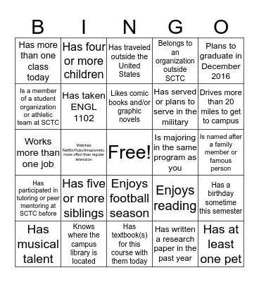 Ice Breaker Bingo Card