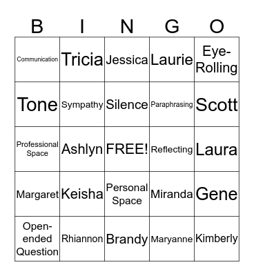 Name Game Bingo Card