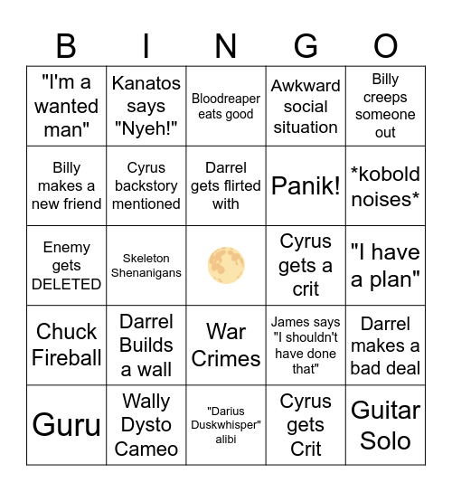 Golden Moon Campaign Bingo Card