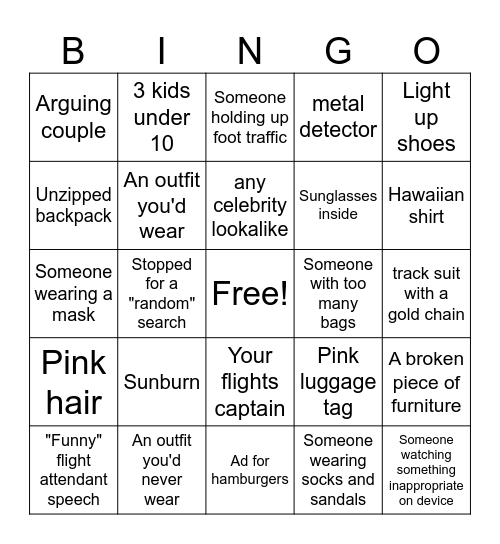 Airport Bingo Card