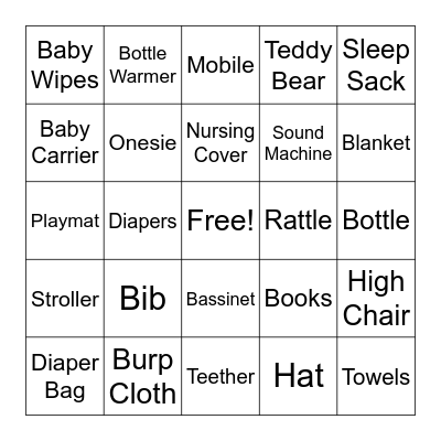 Baby Shower Bingo Card