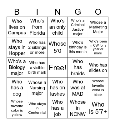 Find a Collegiate Who… Bingo Card