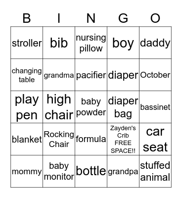 Zayden's Bingo  Bingo Card